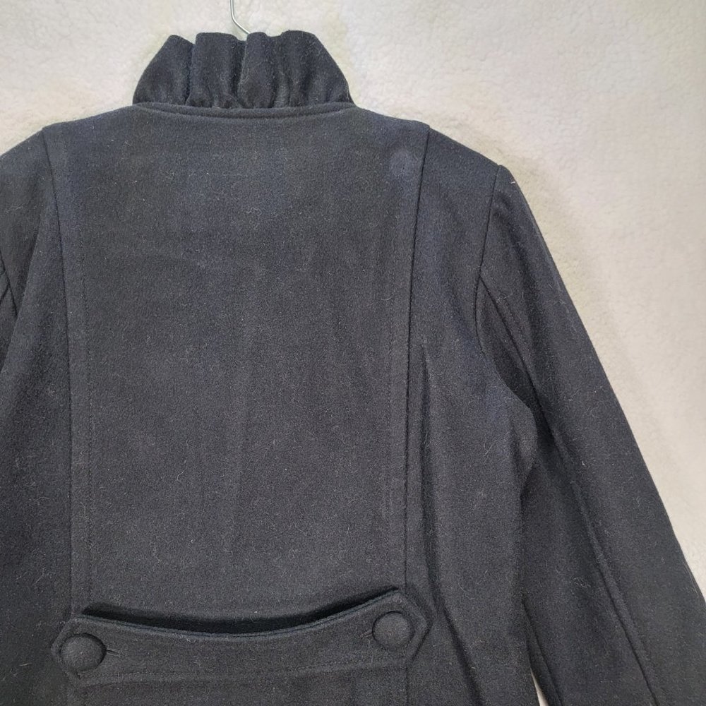 Kimchi Blue Black Wool Ruffled Button High Neck Classic Warm Pea Coat Jacket - Picture 10 of 15